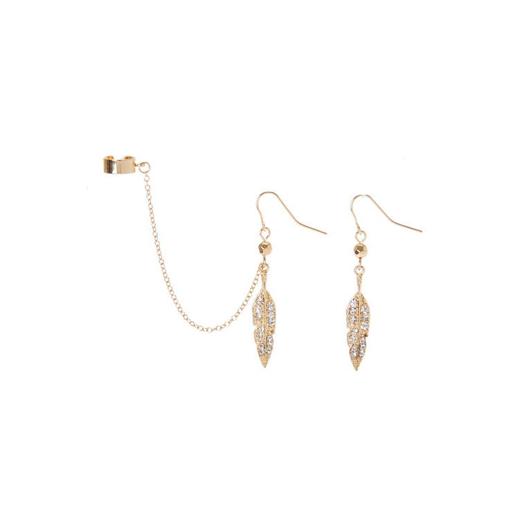 Gold Leaf Drop Earrings And Ear Cuff Claire S Us Gold Leaf Drop Earrings And Ear Cuff
