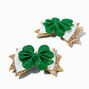 St. Patrick&#39;s Day Shamrocks Glitter Bow Hair Clips - 2 Pack,