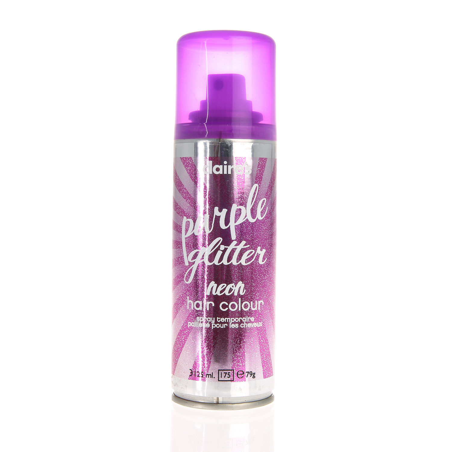 Spray colorant pour cheveux violet fluo à paillettes,