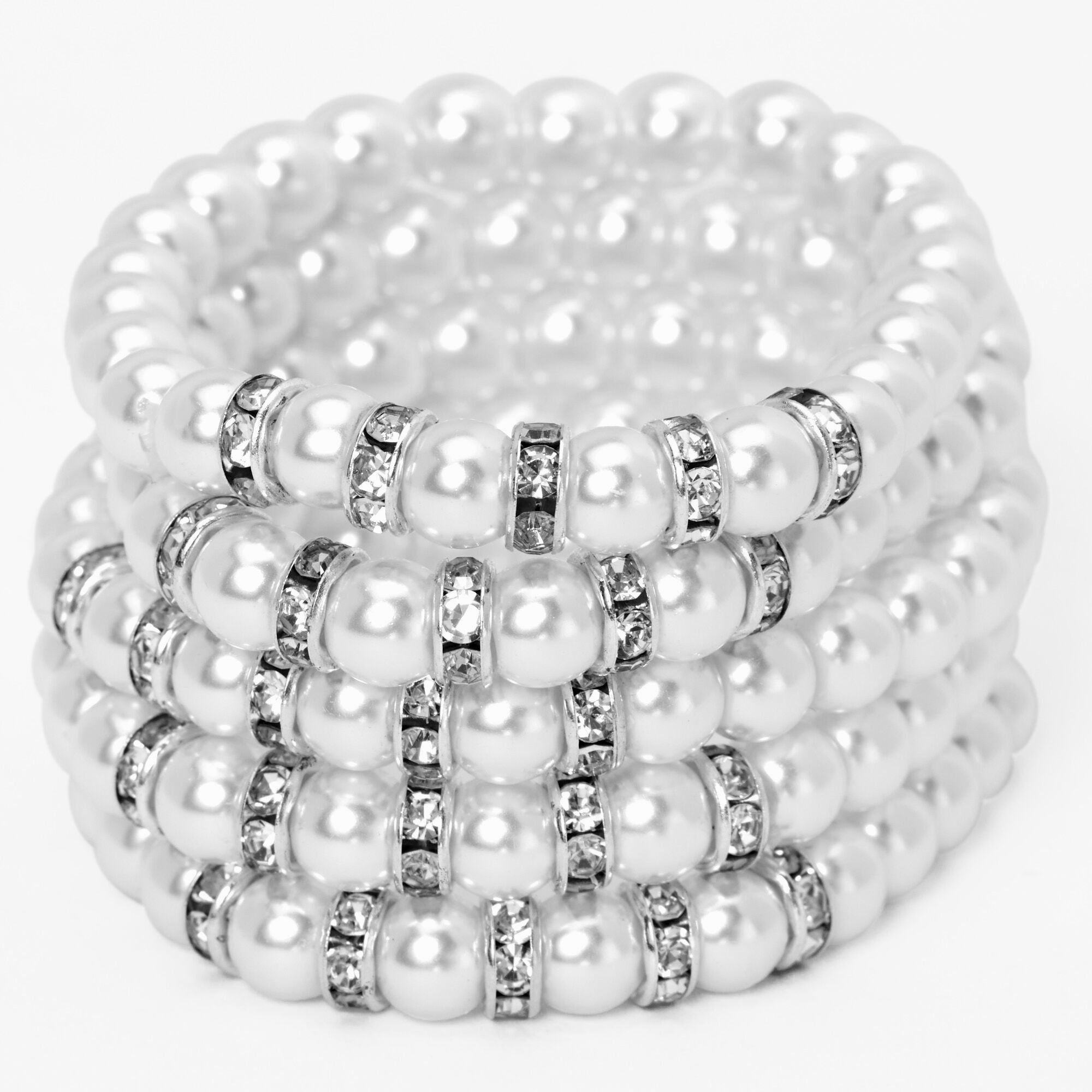 View Claires Pearl And Tone Beaded Stretch Bracelets 5 Pack Silver information