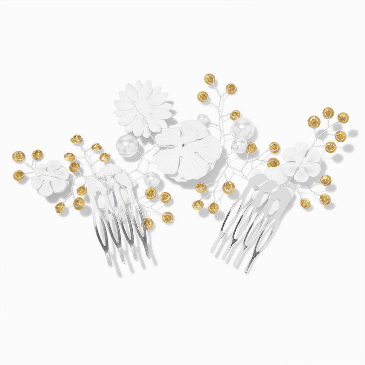 White Embellished Whimsical Flower Hair Combs &#40;2 Pack&#41;,