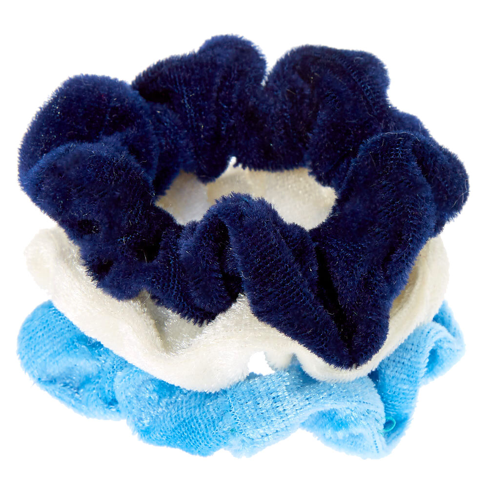 Claire's Club Small Velvet Hair Scrunchies - Blue, 3 Pack,