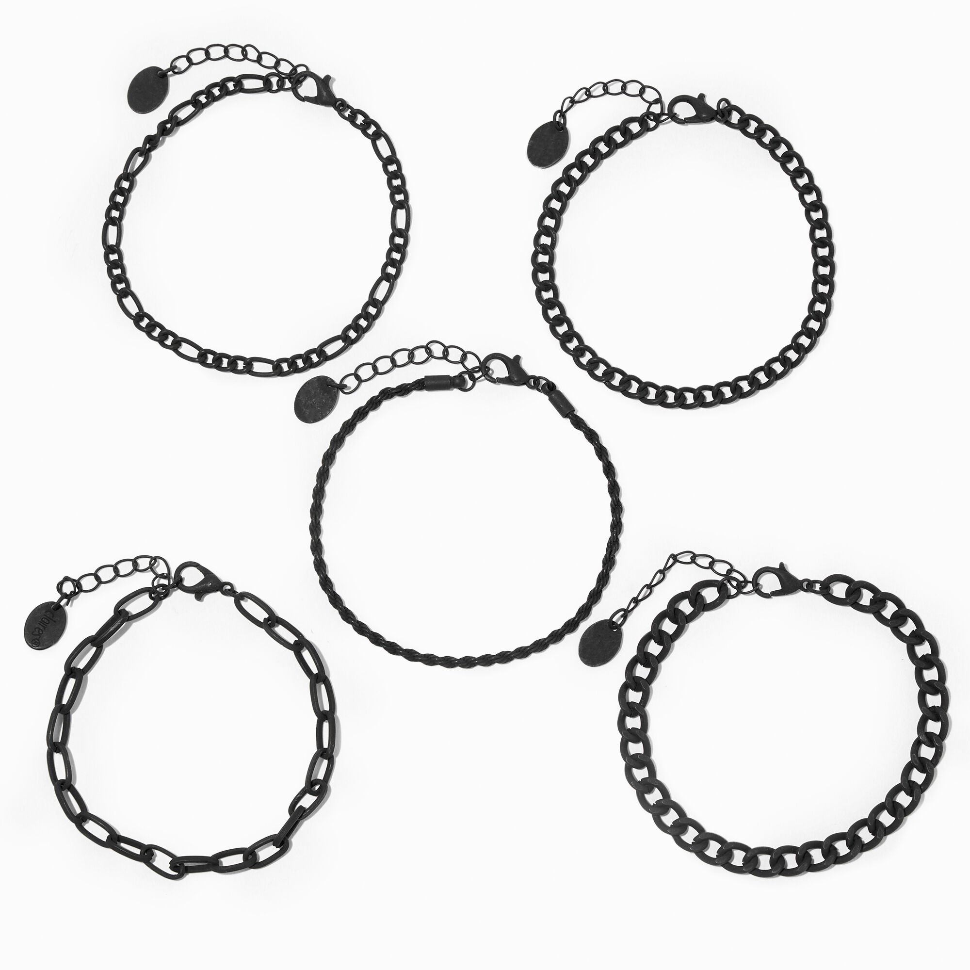 View Claires Woven Chain Bracelet Set 5 Pack Black information