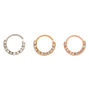 Mini anneaux de piercing cartilage 0,8&nbsp;mm en m&eacute;taux mixtes - Lot de 3,