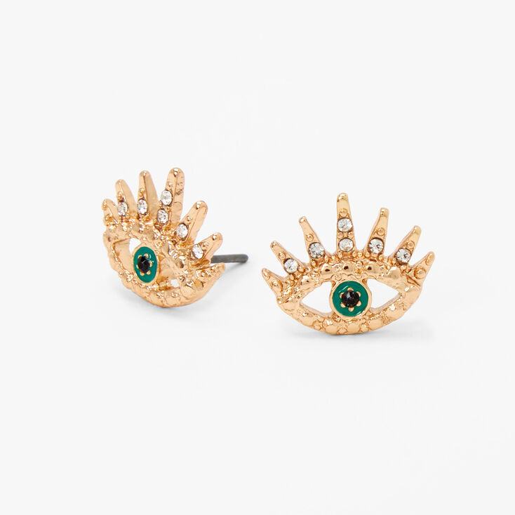 Gold Evil Eye Starburst Stud Earrings - Green,