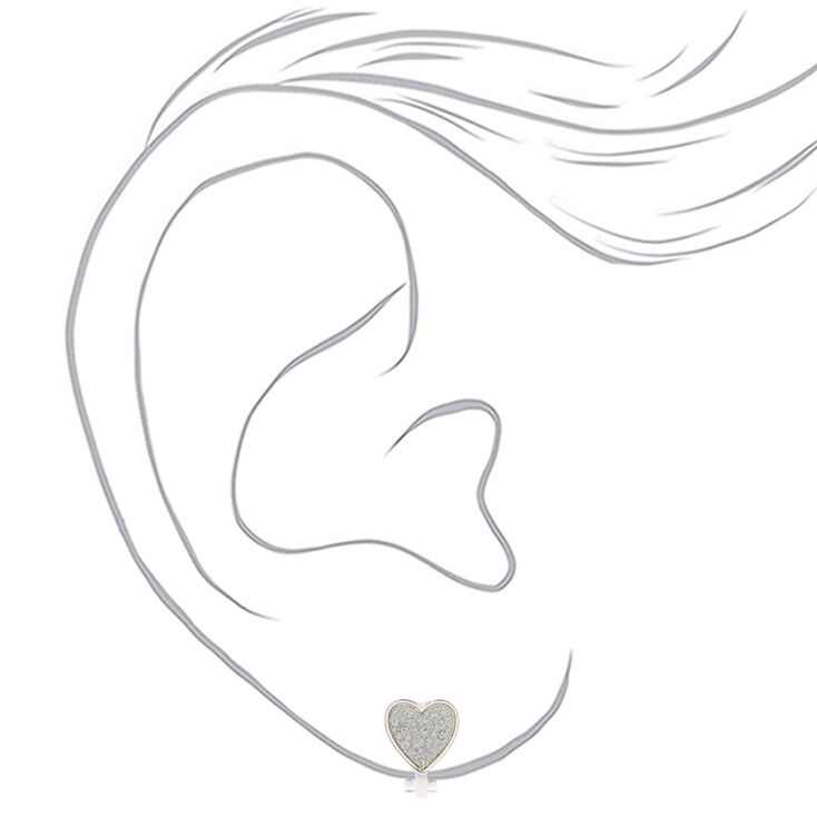 Silver Glitter Heart Clip-On Earrings,