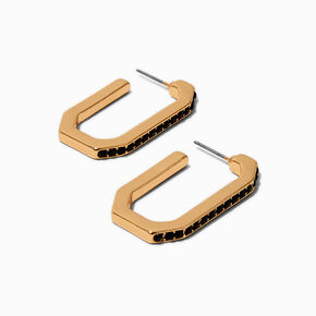 Gold-tone Rectangle Black Crystal Hoop Earrings ,