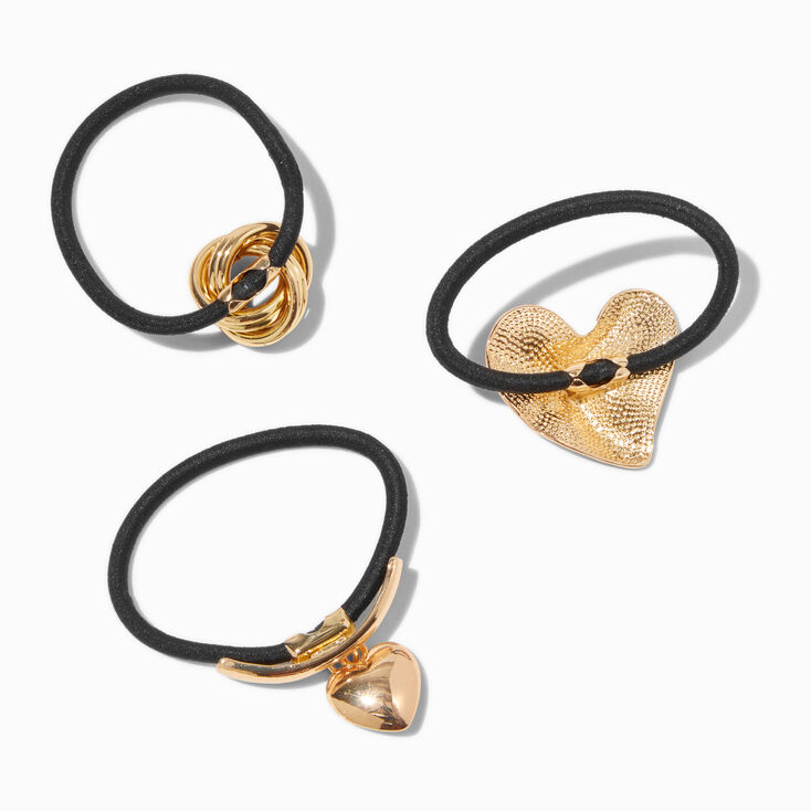 Gold Heart Charms Hair Ties - 3 Pack,
