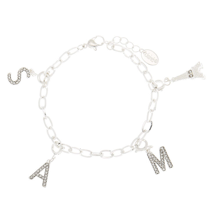 Silver Embellished Initial Bracelet Charm - K | Claire's