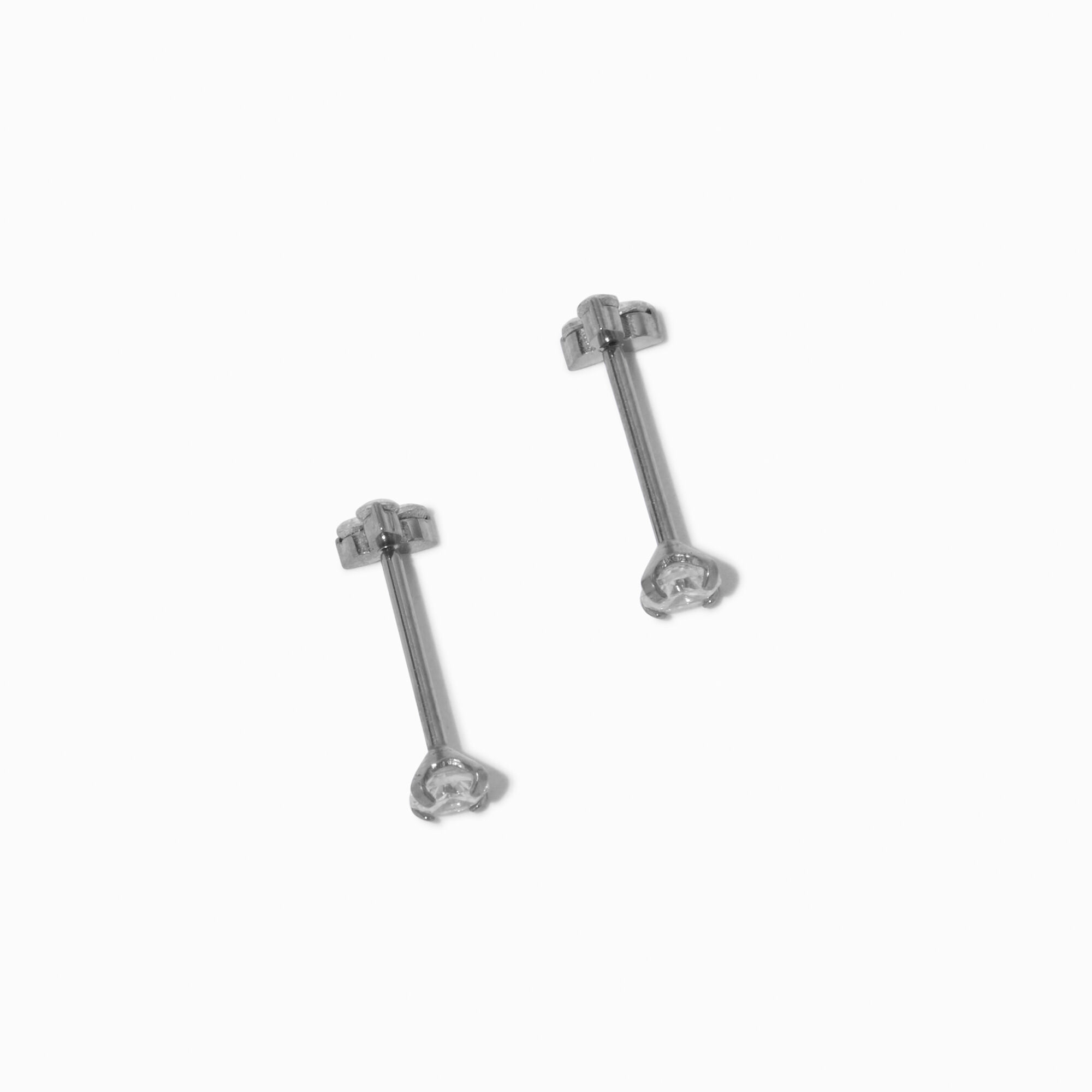 C LUXE by Claire's Silver-tone Titanium Cubic Zirconia Tri-Stone Stud Earrings,