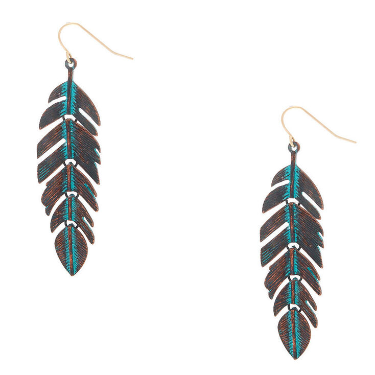 Claire's Pendantes patinées turquoise à plumes 6,3 cm couleur doré