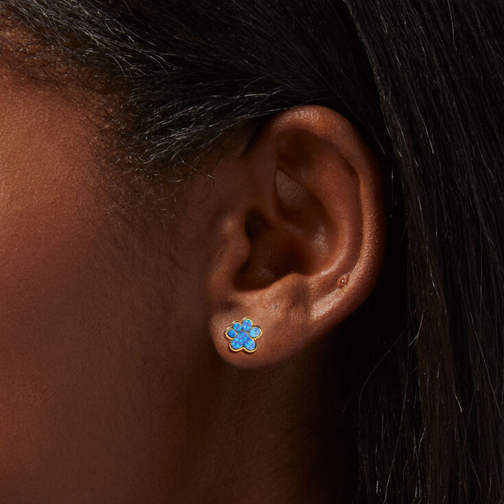 18kt Gold Plated Blue Tie Dyed Paw Stud Earrings,