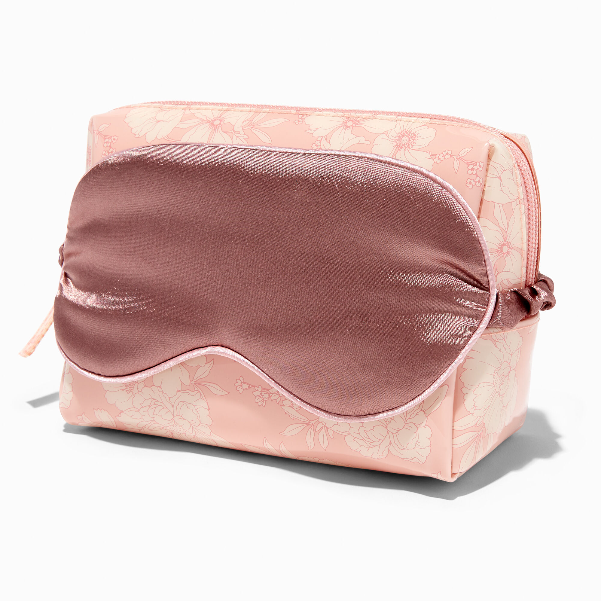 View Claires Medium Floral Makeup Bag With Sleeping Mask Pink information