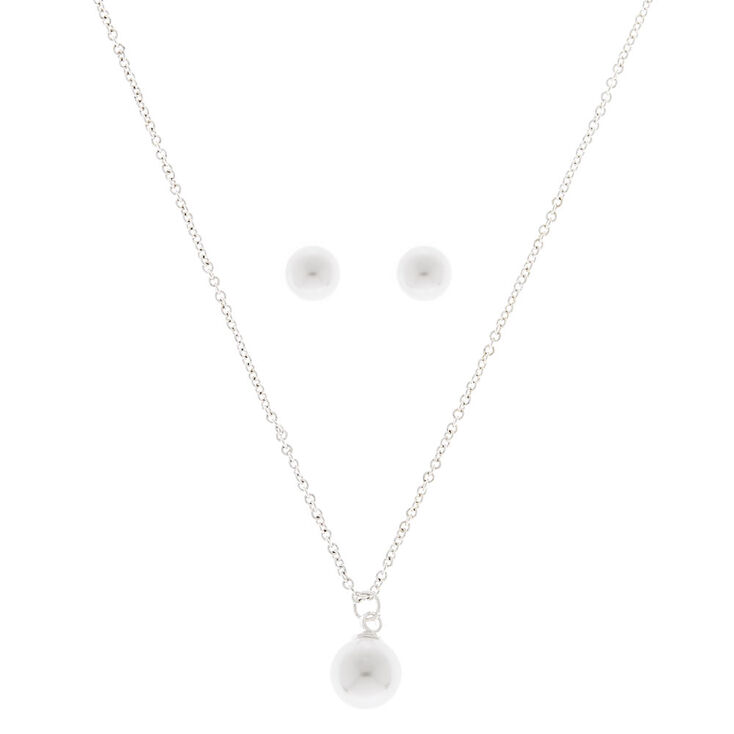 Claire's Parure de bijoux perles d'imitation couleur argenté - lot de 2 articles