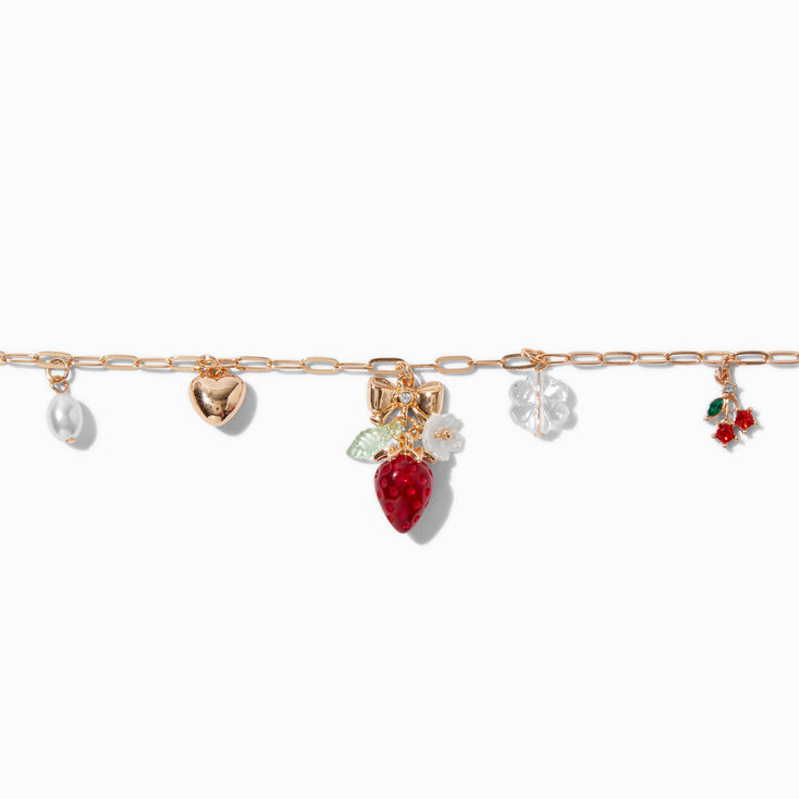 Gold-tone Strawberry Charm Necklace,
