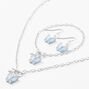 Silver Light Blue Butterfly Pendant Necklace, Bracelet, &amp; Earrings Set - 3 Pack,