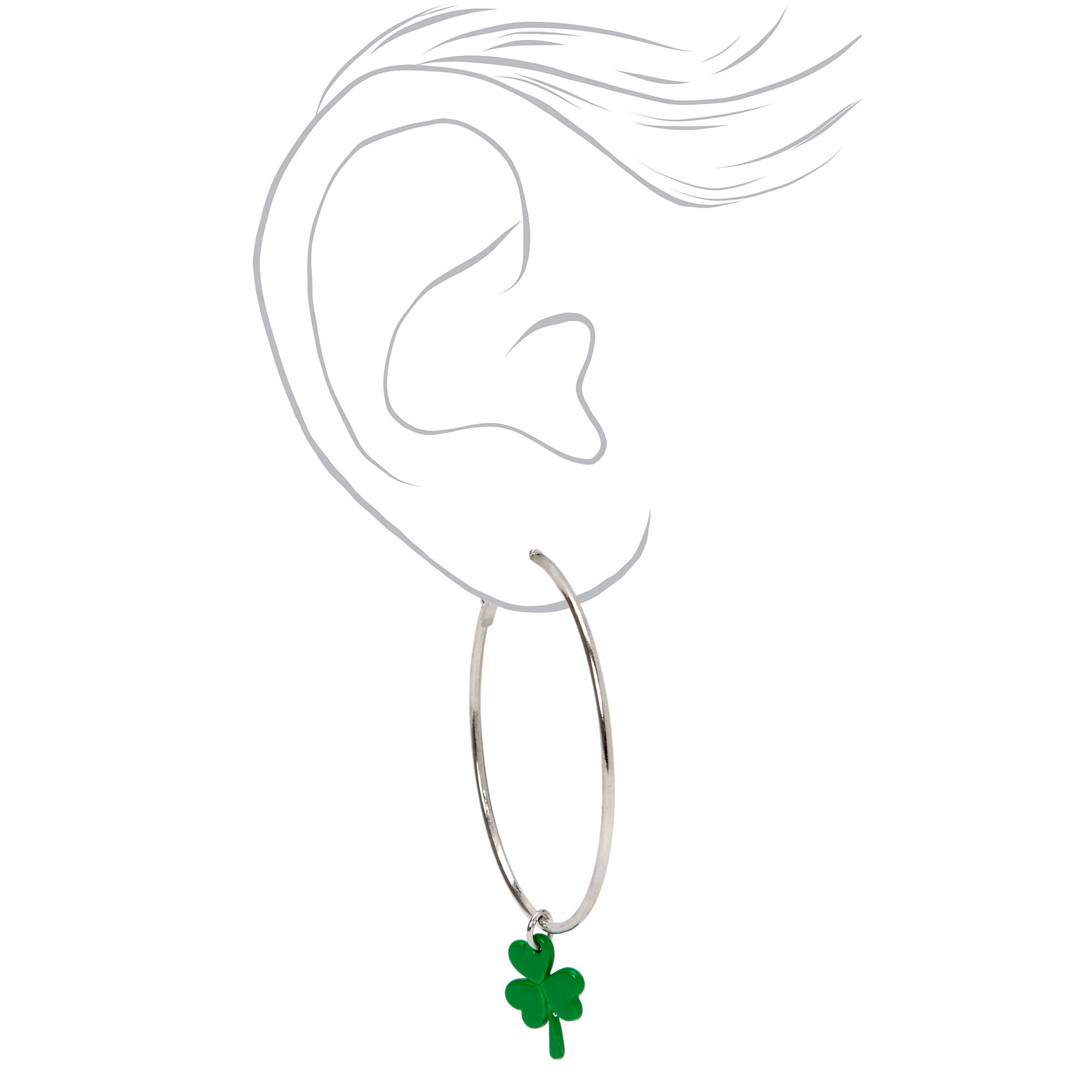 Silver 50 MM Shamrock Hoop Earrings,