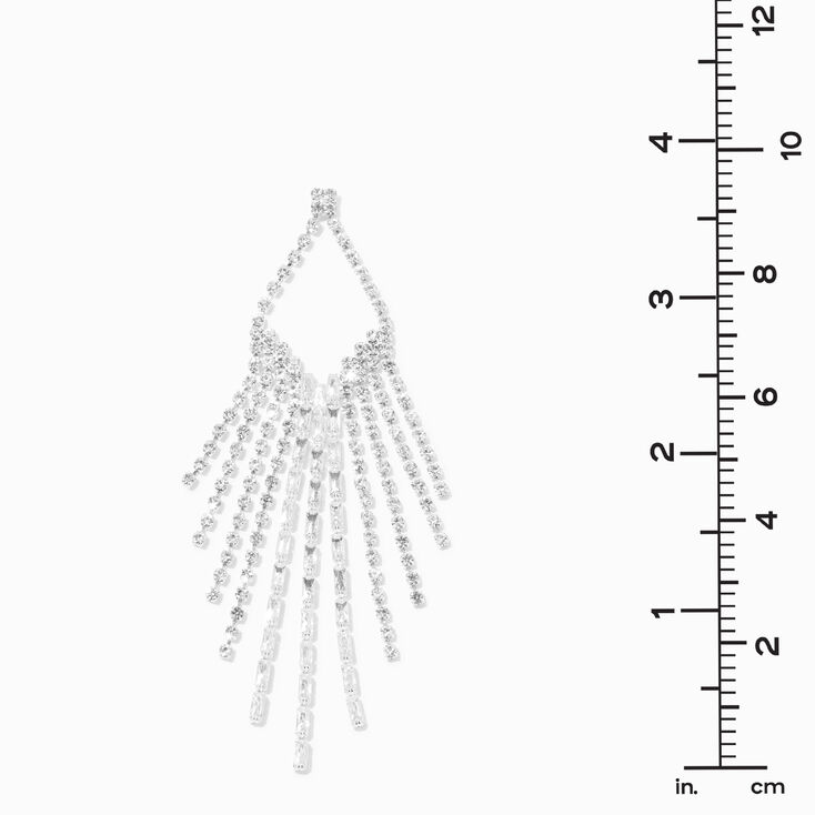 Silver Crystal Baguette Fringe 4&quot; Drop Earrings,
