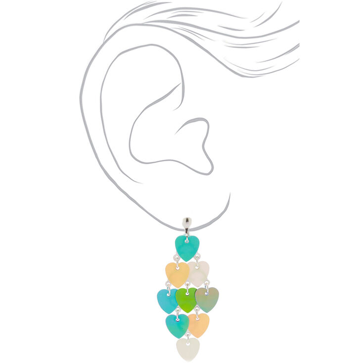 2&quot; Holographic Heart Chandelier Clip On Drop Earrings,