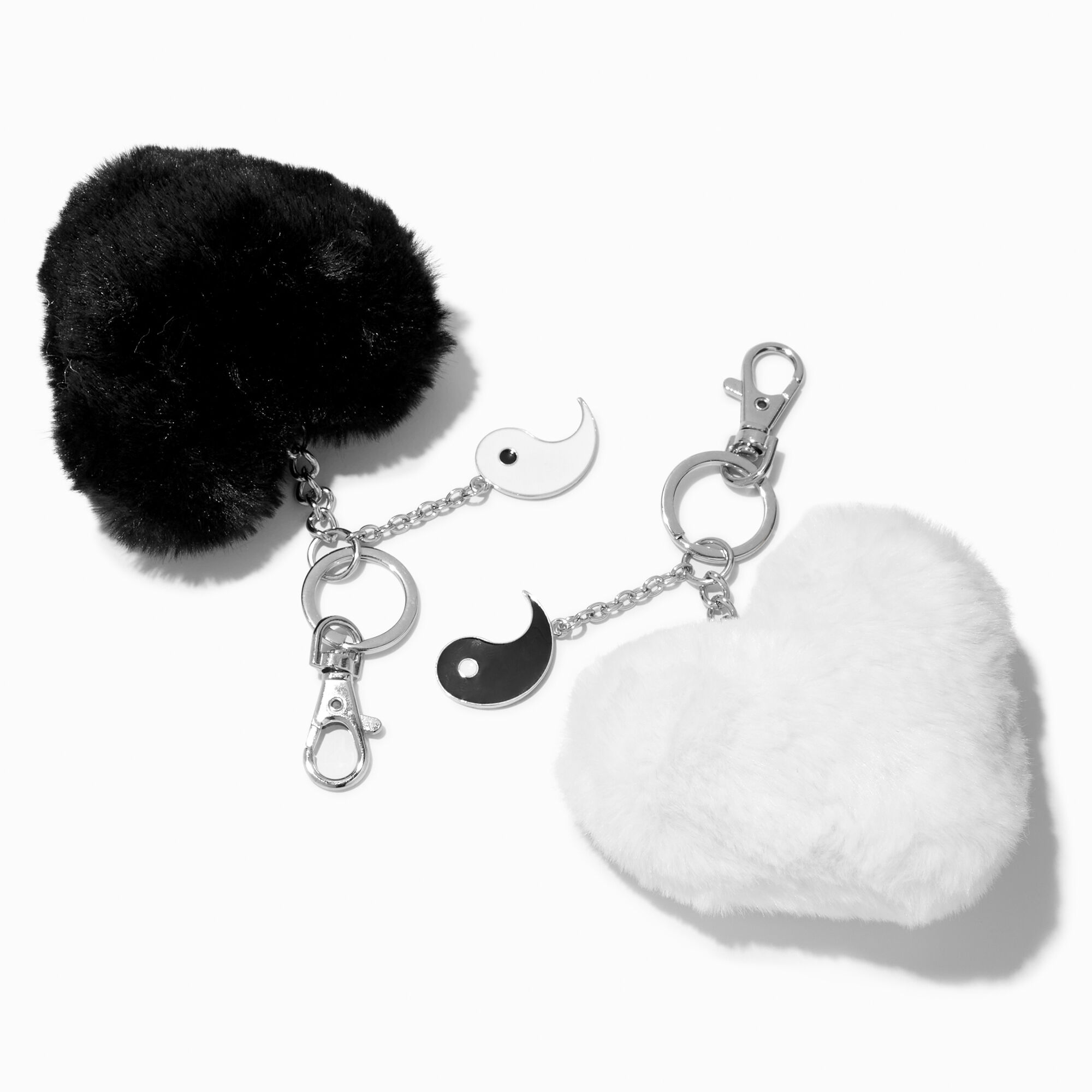 View Claires Best Friends Yin Yang Hearts Pom Keyrings 2 Pack Silver information