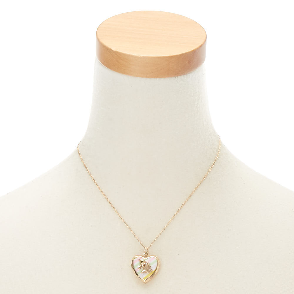 Gold Unicorn Locket Pendant Necklace - Rainbow,