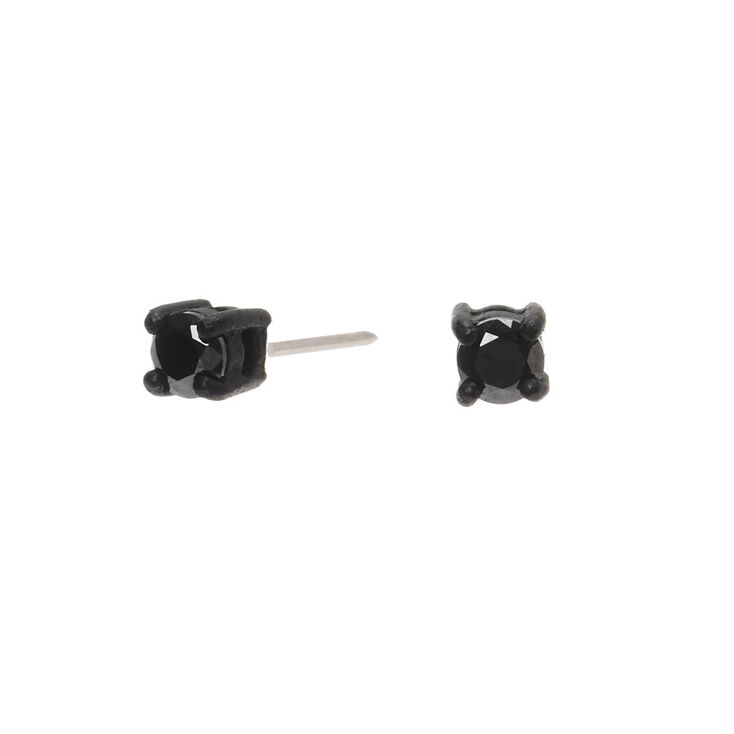 Black Cubic Zirconia Round Stud Earrings - 3MM,