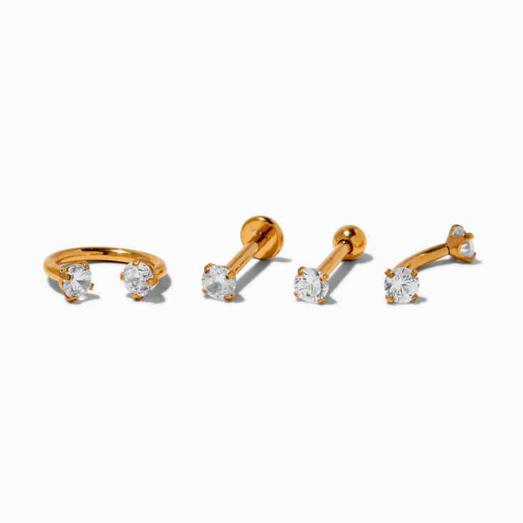 Gold-tone Titanium 16G Cubic Zirconia Labret Lip Studs - 4 Pack,