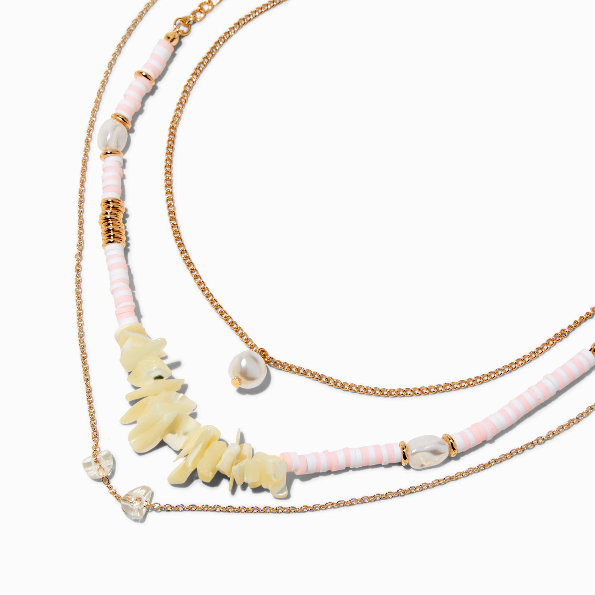 Pearl Shell Heishi Bead Multi Strand Necklace