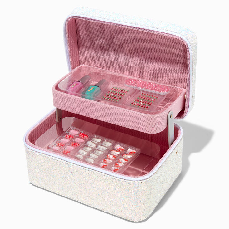 Red, White and Glitter Faux Nail and Polish Set,
