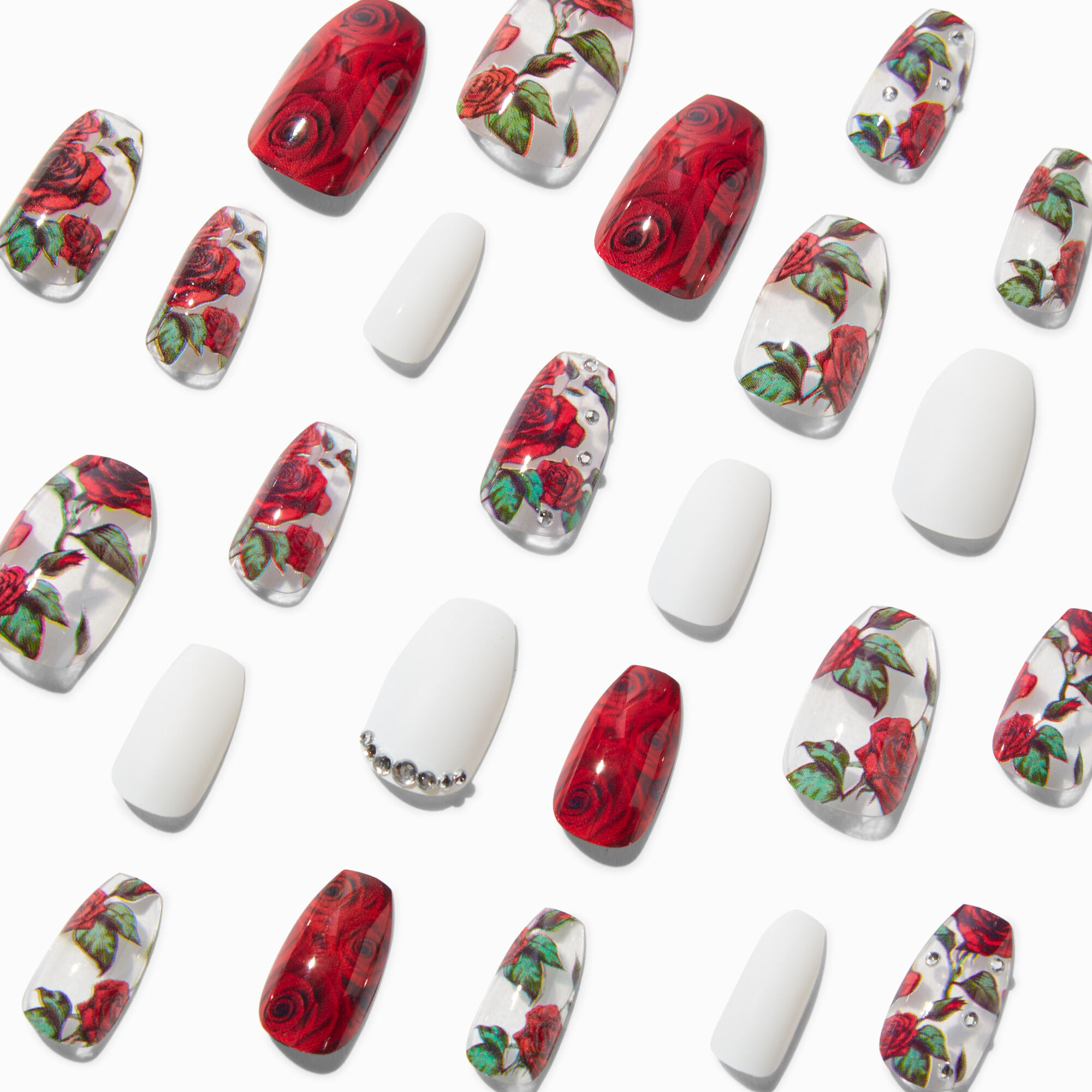 Rose Bling Jelly Coffin Vegan Faux Nail Set - 24 Pack,