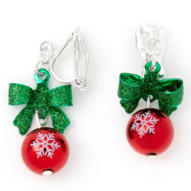 1" Holiday Bell Bow Clip On Drop Earrings | Claire's