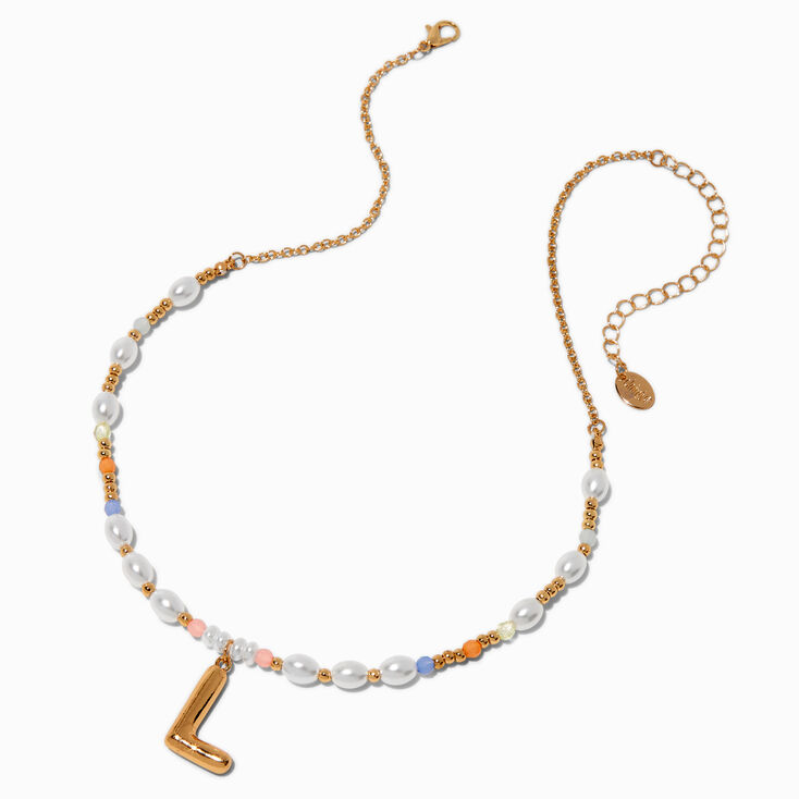 Gold-tone Bubble Initial Pastel Beaded Pendant Necklace - L,