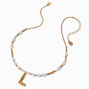 Gold-tone Bubble Initial Pastel Beaded Pendant Necklace - L,