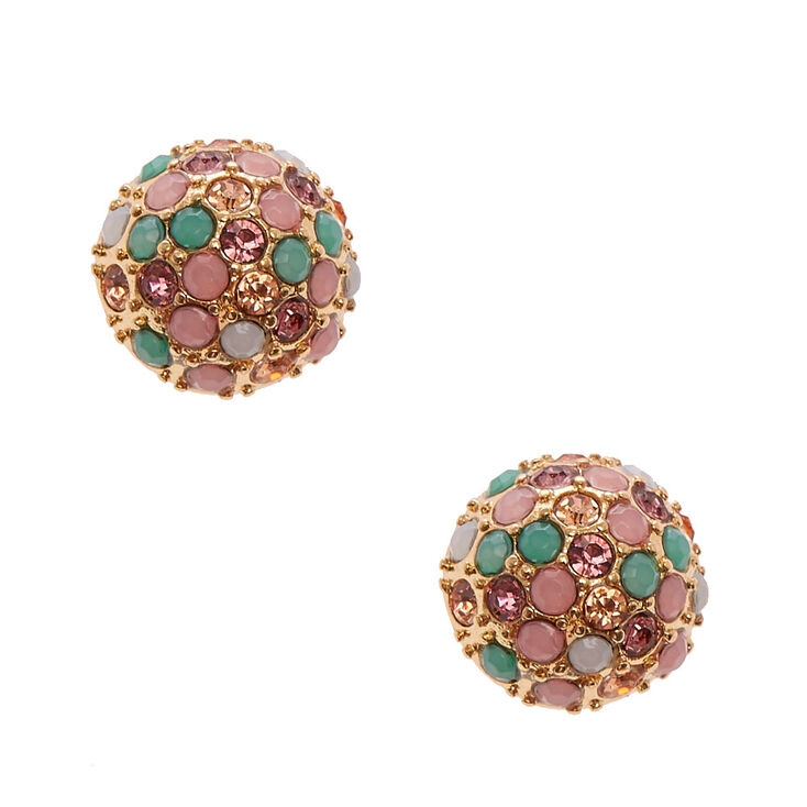 Pastel Pave Gold Dome Stud Earrings,