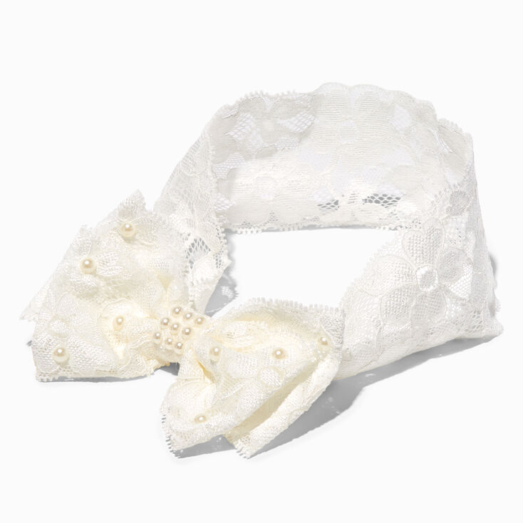 Claire&#39;s Club Pearl White Lace Bow Headwrap,
