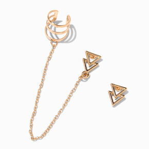 Gold-tone Double Triangle Connector Earrings,