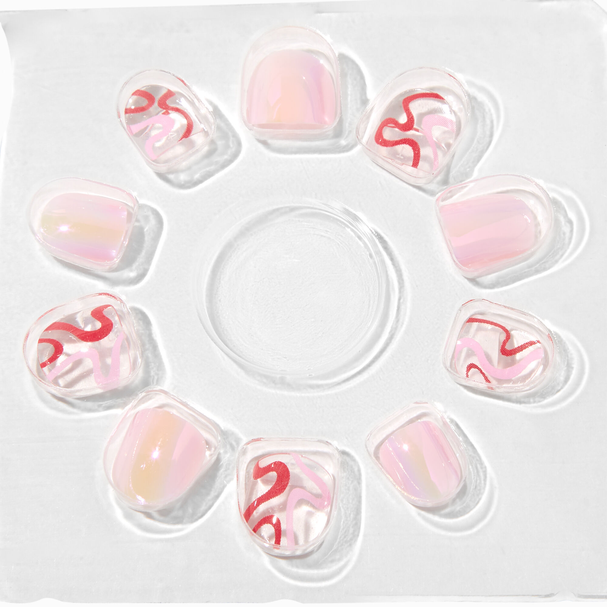 Claire's Club Pink Squiggle Square Press On Vegan Faux Nail Set - 10 Pack,