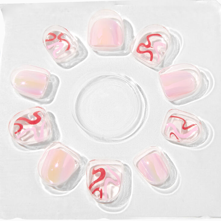 Claire&#39;s Club Pink Squiggle Square Press On Vegan Faux Nail Set - 10 Pack,