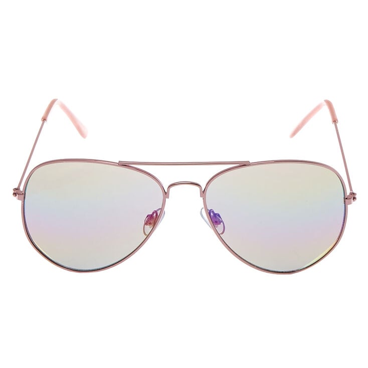 Mirrored Aviator Sunglasses - Pink,