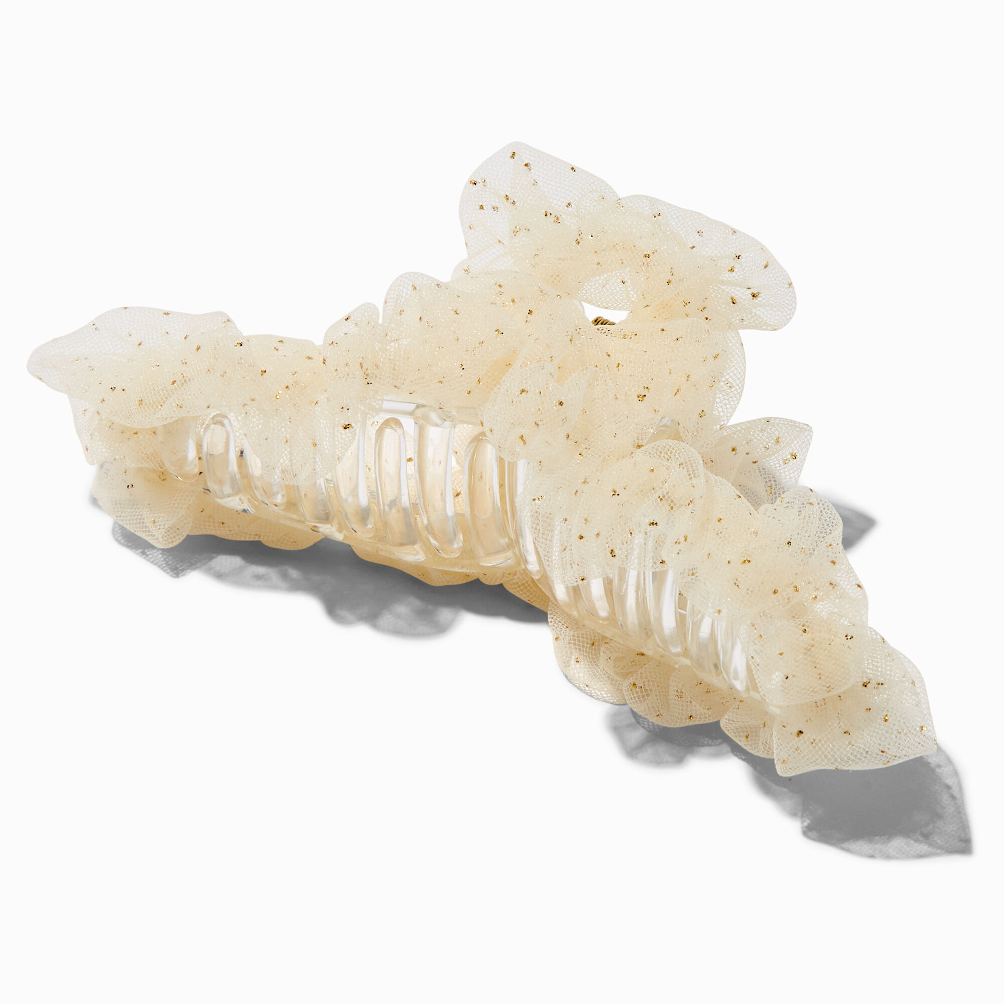 View Claires Glitter Tulle Medium Hair Claw Ivory information