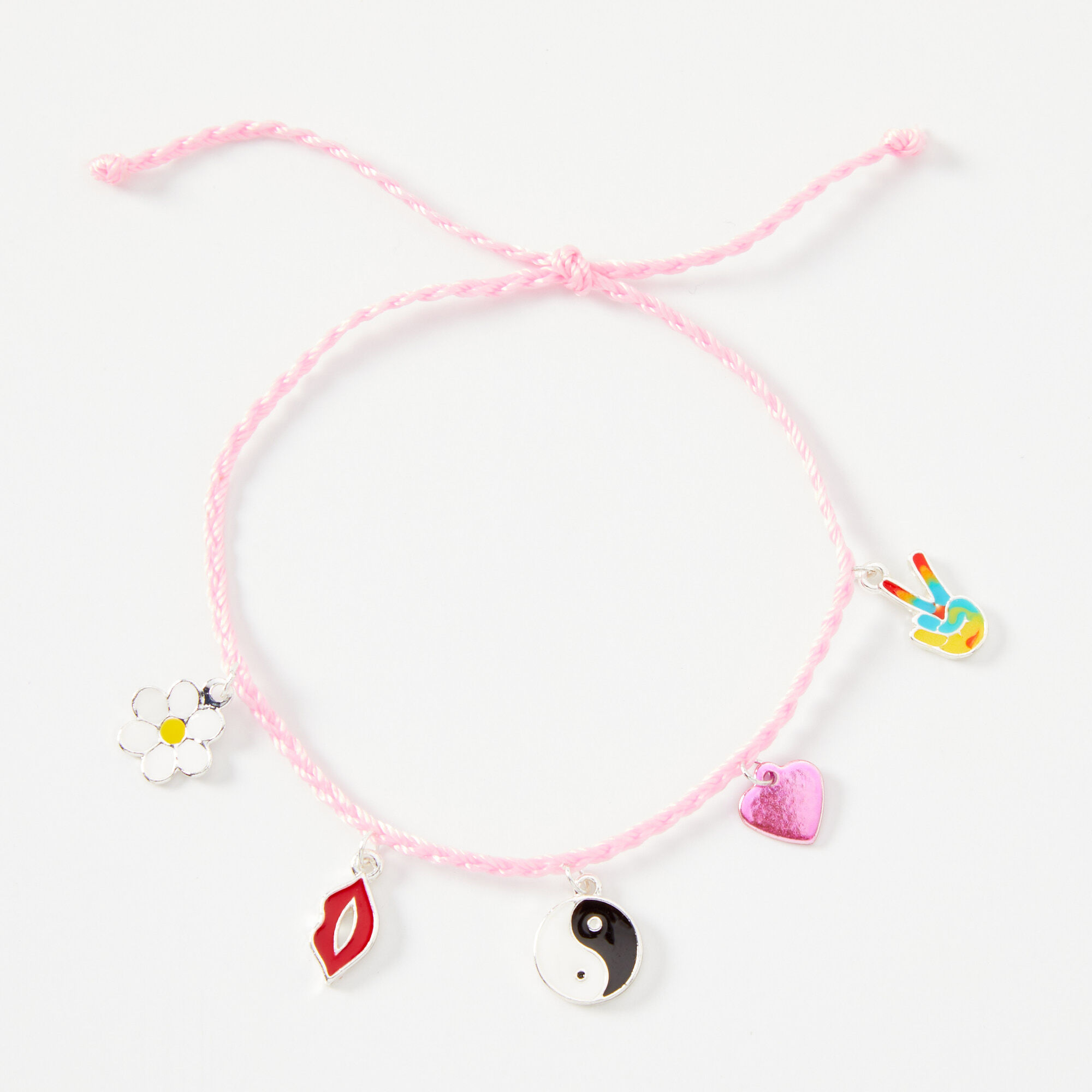 Pink 90s Peace Daisy Charm Bolo Bracelet,