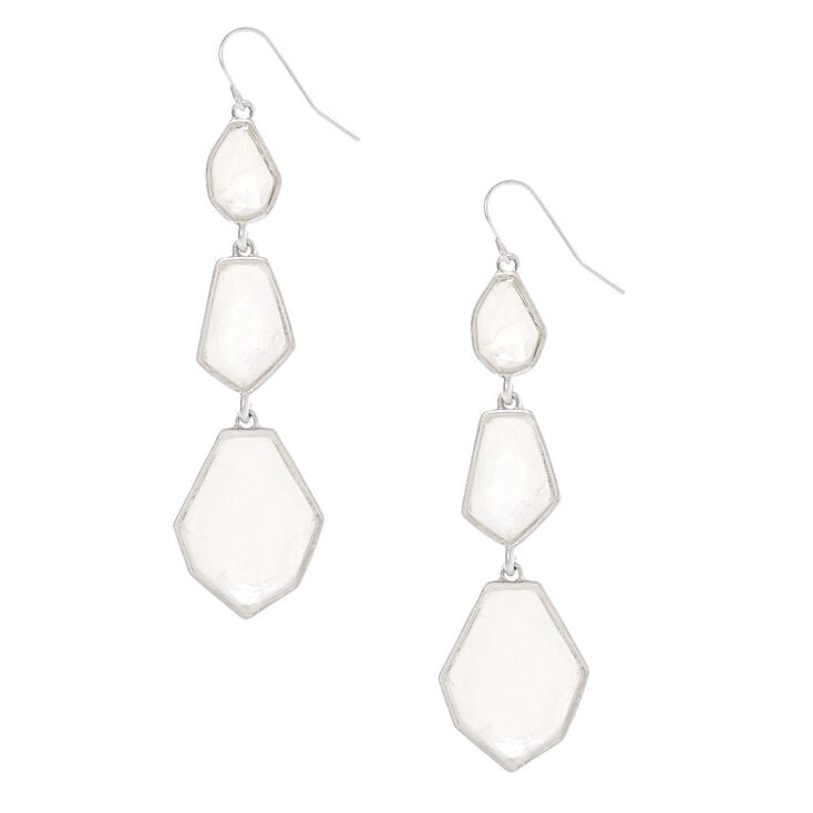 Silver 2.5&quot; Geometric Stone Drop Earrings,