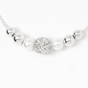 Silver-tone Crystal Fireball &amp; Pearl Bolo Bracelet,