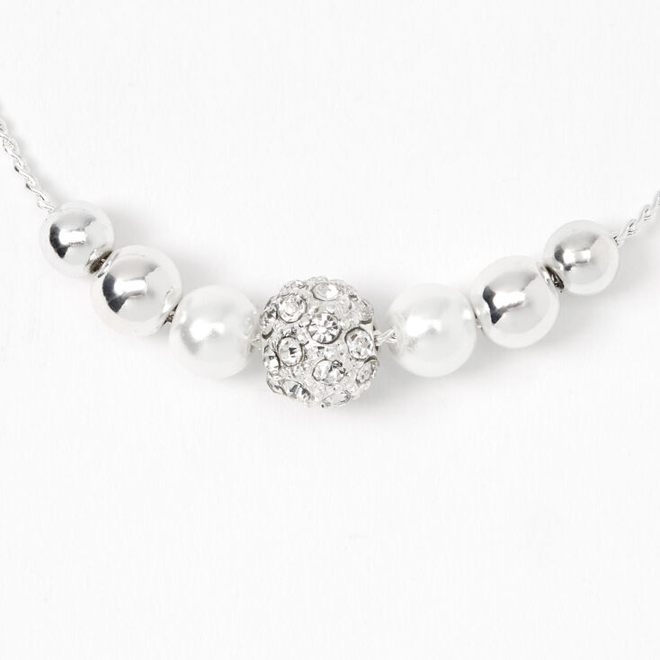 Silver-tone Crystal Fireball &amp; Pearl Bolo Bracelet,