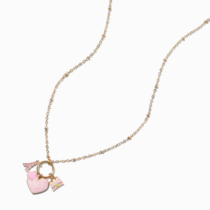 Pink Heart Cluster Charm Pendant Necklace,