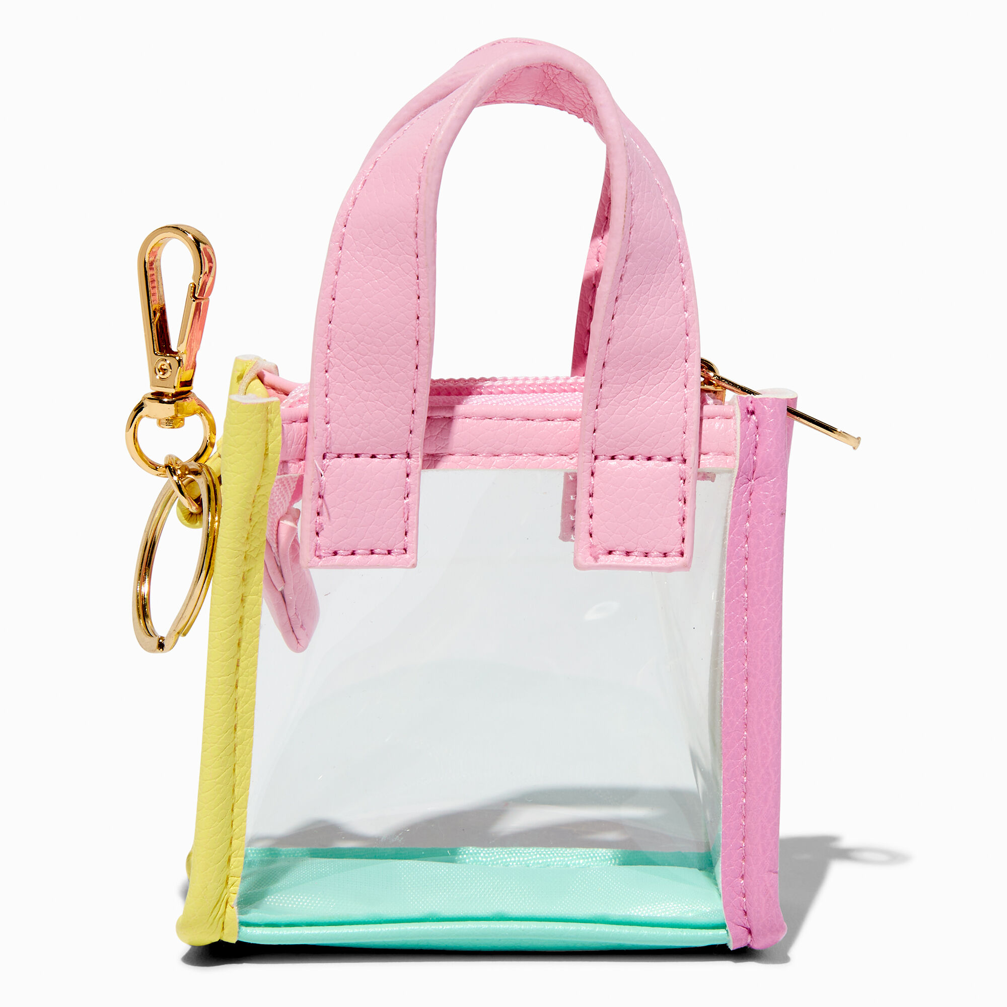 View Claires Pastel Colourblock Clear Mini Tote Bag Keyring information