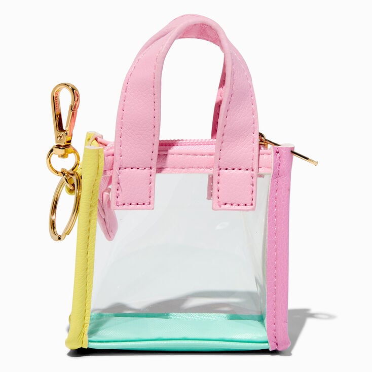 Pastel Colourblock Clear Mini Tote Bag Keyring,