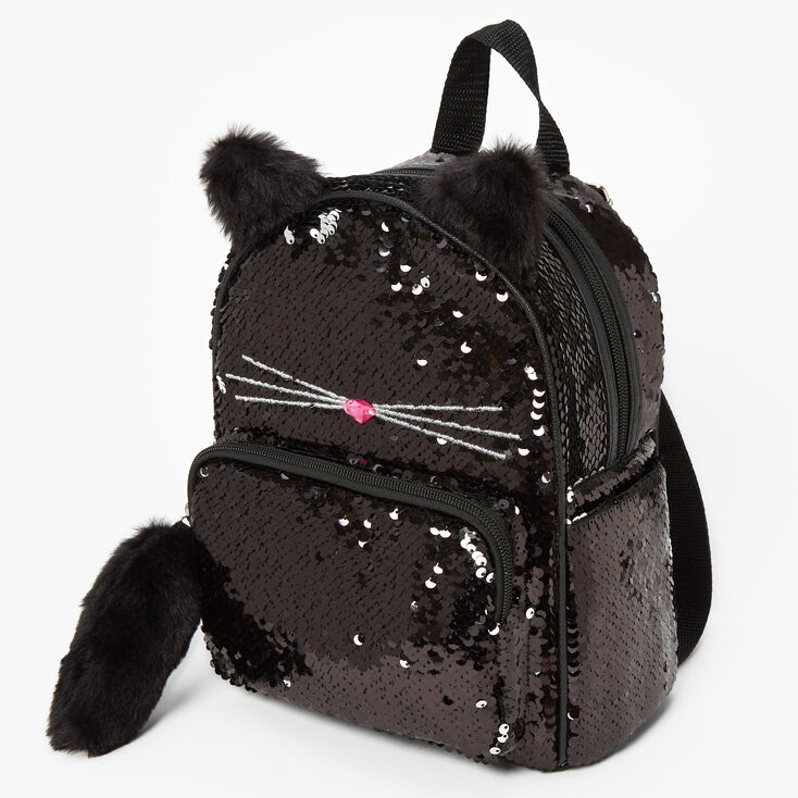 Sequin Black Cat 10&#39;&#39; Backpack,