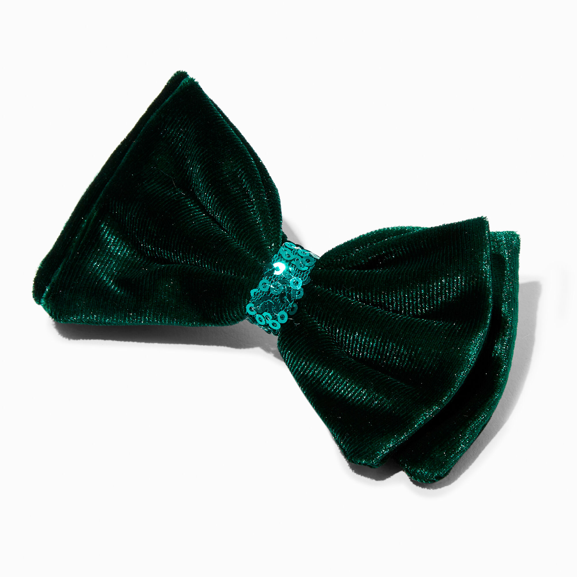 View Claires Velvet Sequin Bow Hair Clip Green information