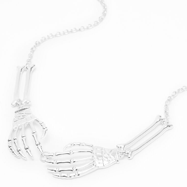 Silver Skeleton Hand Necklace,
